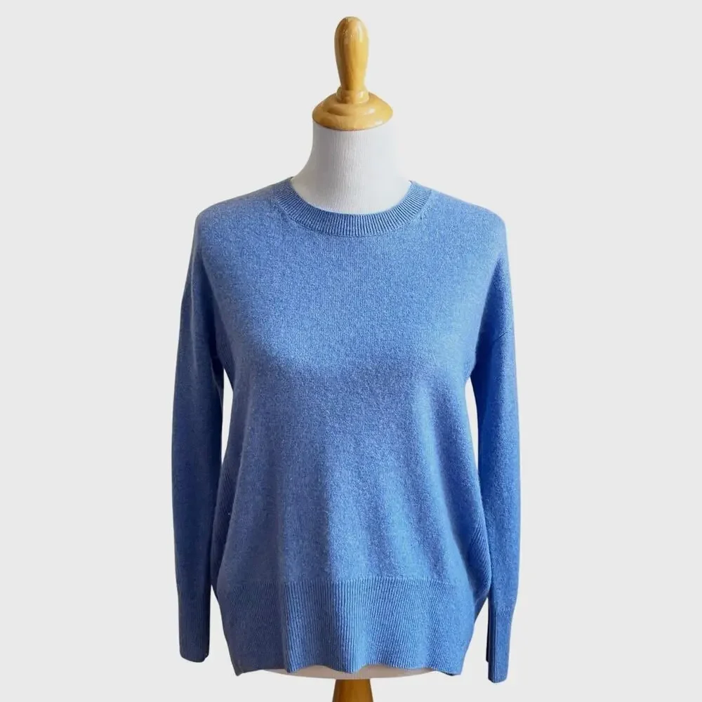 Tahari Women's Pure Luxe 100% Cashmere Sky Blue Relaxed Fit Cozy Sweater Small